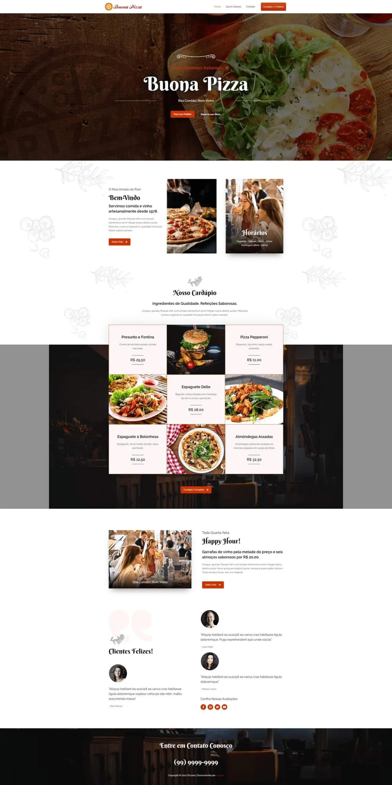 Screenshot do website do projeto Buona Pizza